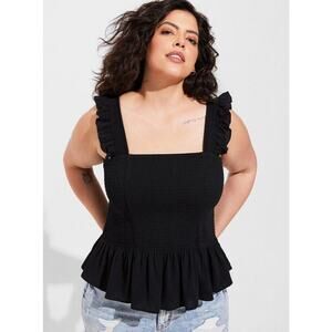 Torrid Black Cinched Ruffle Sleeve Tank Top Size 4 NWT